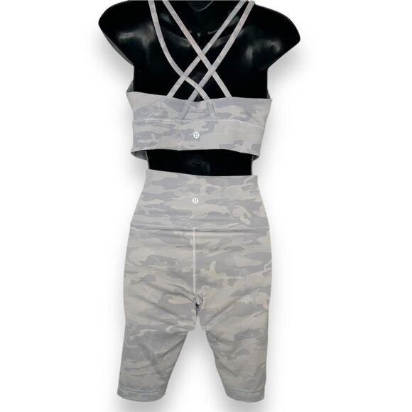 LULULEMON Incognito Camo Alpine White Energy Bra 10 + Wunder Under Short 10" 6 - Picture 6 of 10